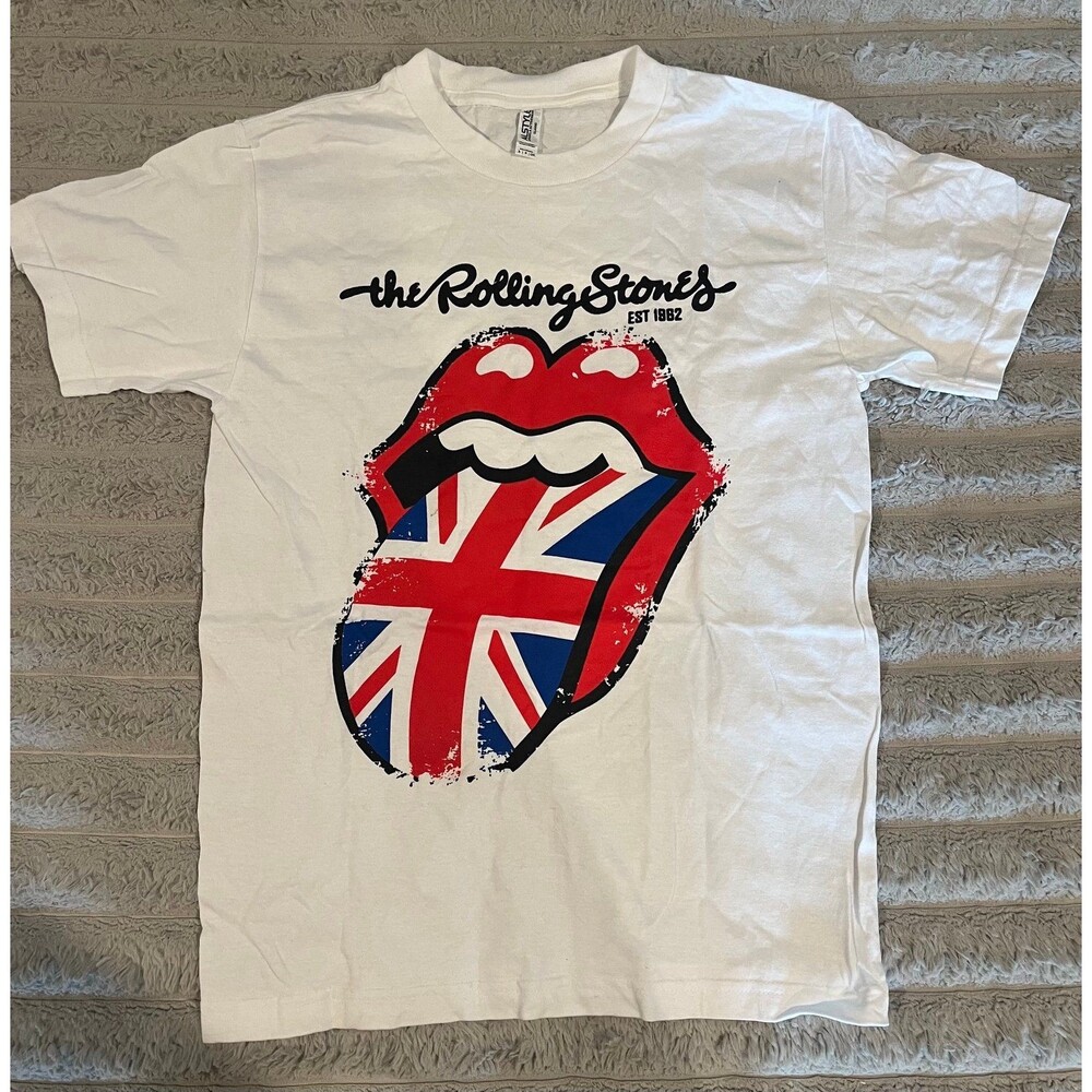 The Rolling Stones Union Jack Tongue Logo Graphic T-Shirt White Size Small NWOT